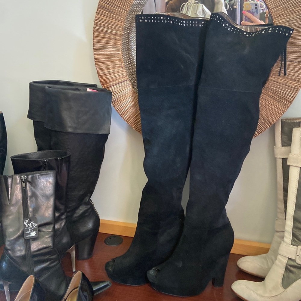 OTK black suede peep toe boots sz 9 Sam Edelman